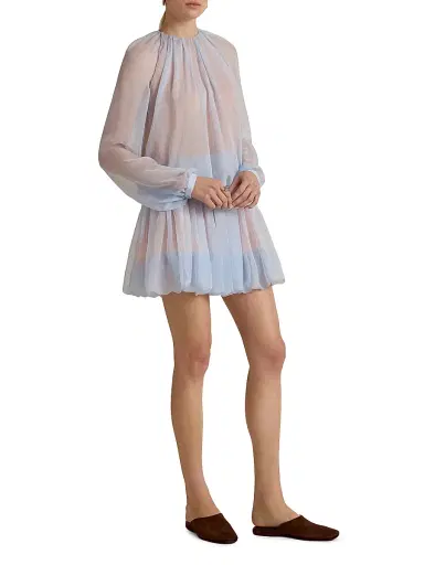 Marina Moscone Women's Silk Long Sleeve Gathered Blouse - Cornflower | Thumbnail 2 Marina Moscone Women's Silk Long Sleeve Gathered Blouse - Cornflower | Thumbnail 2