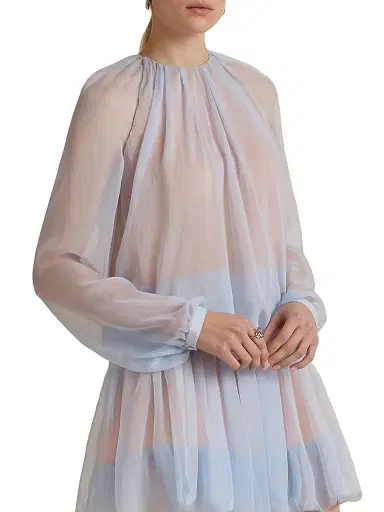 Marina Moscone Women's Silk Long Sleeve Gathered Blouse - Cornflower | Thumbnail 3 Marina Moscone Women's Silk Long Sleeve Gathered Blouse - Cornflower | Thumbnail 3