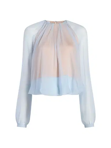 Marina Moscone Women's Silk Long Sleeve Gathered Blouse - Cornflower | Thumbnail 1 Marina Moscone Women's Silk Long Sleeve Gathered Blouse - Cornflower | Thumbnail 1