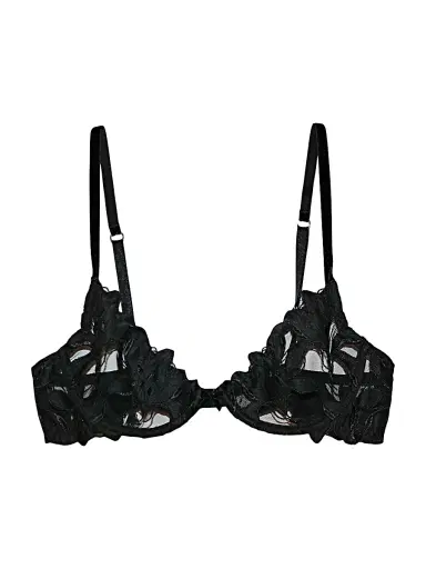 Fleur du Mal Women's Lace Plunge Demi Bra - Black | Thumbnail 1 Fleur du Mal Women's Lace Plunge Demi Bra - Black | Thumbnail 1