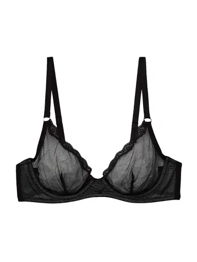 Fleur du Mal Women's Sheer Tulle Demi Bra - Black | Thumbnail 1 Fleur du Mal Women's Sheer Tulle Demi Bra - Black | Thumbnail 1