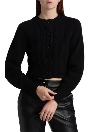 Toccin Women's Rita Wool-Cashmere Crop Cardigan - Jet | Thumbnail 3 Toccin Women's Rita Wool-Cashmere Crop Cardigan - Jet | Thumbnail 3