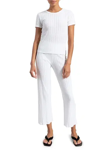 Leset Women's Pointelle Crewneck T-Shirt - White | Thumbnail 2 Leset Women's Pointelle Crewneck T-Shirt - White | Thumbnail 2