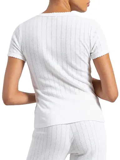 Leset Women's Pointelle Crewneck T-Shirt - White | Thumbnail 3 Leset Women's Pointelle Crewneck T-Shirt - White | Thumbnail 3