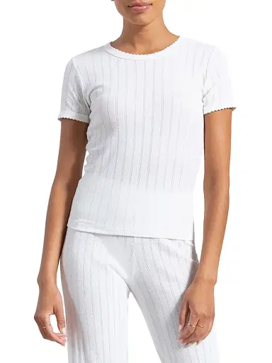 Leset Women's Pointelle Crewneck T-Shirt - White | Thumbnail 1 Leset Women's Pointelle Crewneck T-Shirt - White | Thumbnail 1