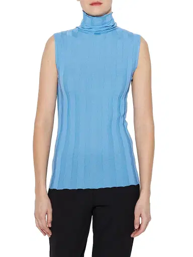Callas Milano Women's Romy Sleeveless Turtleneck Sweater in Merino Wool Rib - Indigo Blue | Thumbnail 2 Callas Milano Women's Romy Sleeveless Turtleneck Sweater in Merino Wool Rib - Indigo Blue | Thumbnail 2