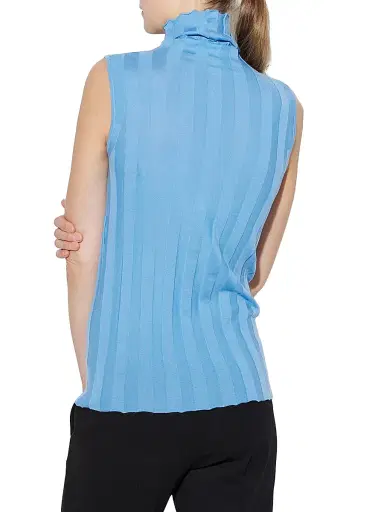 Callas Milano Women's Romy Sleeveless Turtleneck Sweater in Merino Wool Rib - Indigo Blue | Thumbnail 3 Callas Milano Women's Romy Sleeveless Turtleneck Sweater in Merino Wool Rib - Indigo Blue | Thumbnail 3