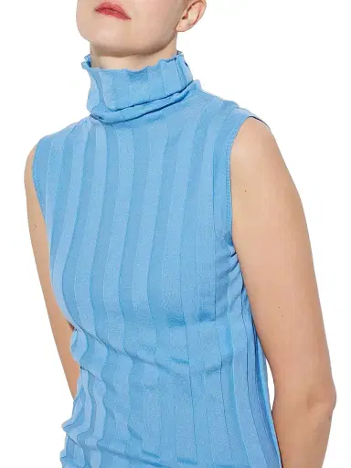 Callas Milano Women's Romy Sleeveless Turtleneck Sweater in Merino Wool Rib - Indigo Blue | Thumbnail 4 Callas Milano Women's Romy Sleeveless Turtleneck Sweater in Merino Wool Rib - Indigo Blue | Thumbnail 4