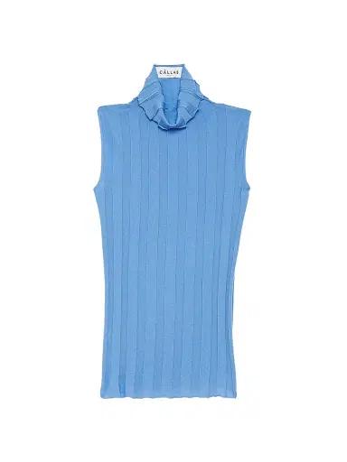 Callas Milano Women's Romy Sleeveless Turtleneck Sweater in Merino Wool Rib - Indigo Blue | Thumbnail 1 Callas Milano Women's Romy Sleeveless Turtleneck Sweater in Merino Wool Rib - Indigo Blue | Thumbnail 1