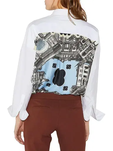 Callas Milano Women's Sirene Poplin Shirt with Silk Twill Milano Print Scarf Back - White | Thumbnail 4 Callas Milano Women's Sirene Poplin Shirt with Silk Twill Milano Print Scarf Back - White | Thumbnail 4