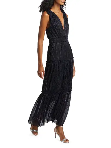 Sabina Musáyev Women's Helena Metallic Tiered Maxi Dress - Navy Lurex | Thumbnail 2 Sabina Musáyev Women's Helena Metallic Tiered Maxi Dress - Navy Lurex | Thumbnail 2