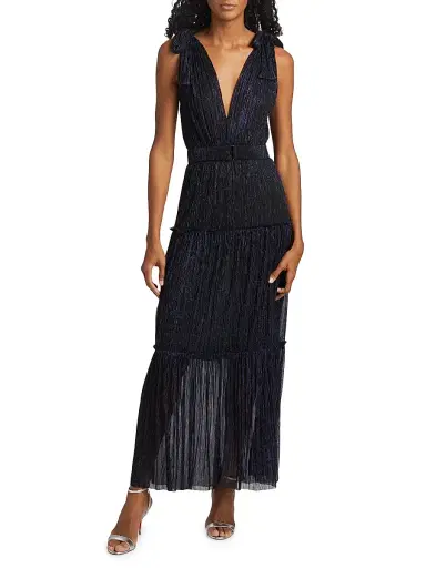 Sabina Musáyev Women's Helena Metallic Tiered Maxi Dress - Navy Lurex | Thumbnail 3 Sabina Musáyev Women's Helena Metallic Tiered Maxi Dress - Navy Lurex | Thumbnail 3