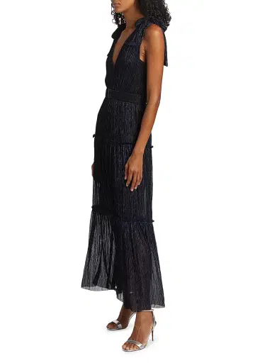 Sabina Musáyev Women's Helena Metallic Tiered Maxi Dress - Navy Lurex | Thumbnail 4 Sabina Musáyev Women's Helena Metallic Tiered Maxi Dress - Navy Lurex | Thumbnail 4