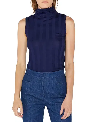 Callas Milano Women's Romy Sleeveless Turtleneck Sweater in Merino Wool Rib - Navy | Thumbnail 2 Callas Milano Women's Romy Sleeveless Turtleneck Sweater in Merino Wool Rib - Navy | Thumbnail 2