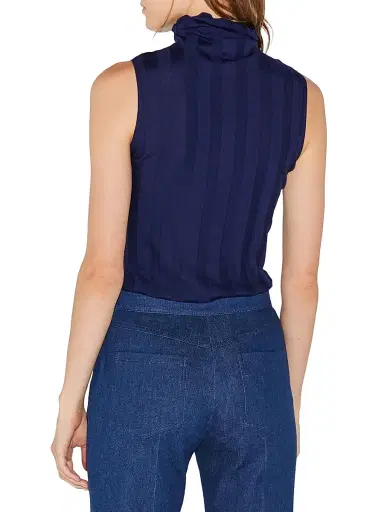 Callas Milano Women's Romy Sleeveless Turtleneck Sweater in Merino Wool Rib - Navy | Thumbnail 3 Callas Milano Women's Romy Sleeveless Turtleneck Sweater in Merino Wool Rib - Navy | Thumbnail 3