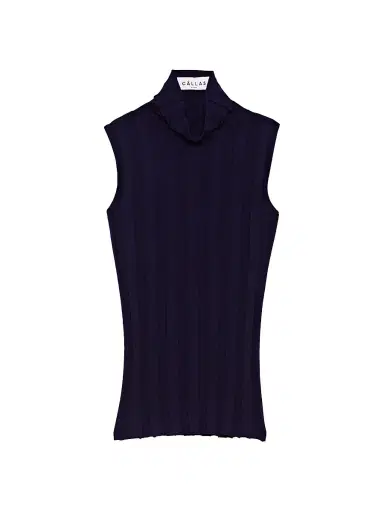 Callas Milano Women's Romy Sleeveless Turtleneck Sweater in Merino Wool Rib - Navy | Thumbnail 1 Callas Milano Women's Romy Sleeveless Turtleneck Sweater in Merino Wool Rib - Navy | Thumbnail 1