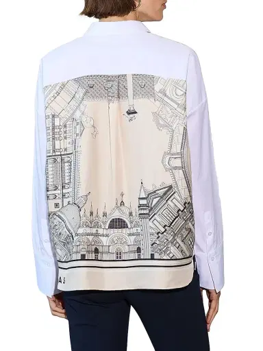 Callas Milano Women's Sirene - Poplin Shirt Venice Print Scarf Back - Travertine White | Thumbnail 3 Callas Milano Women's Sirene - Poplin Shirt Venice Print Scarf Back - Travertine White | Thumbnail 3