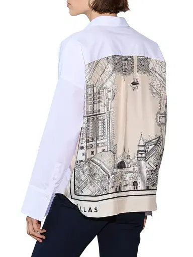Callas Milano Women's Sirene - Poplin Shirt Venice Print Scarf Back - Travertine White | Thumbnail 4 Callas Milano Women's Sirene - Poplin Shirt Venice Print Scarf Back - Travertine White | Thumbnail 4