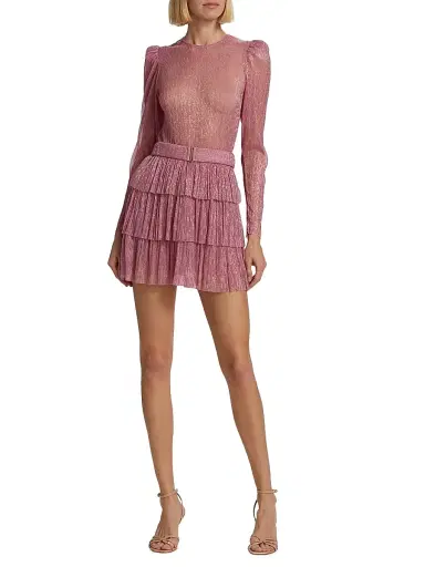Sabina Musáyev Women's Monique Belted Metallic Knit Minidress - Antique Rose | Thumbnail 2 Sabina Musáyev Women's Monique Belted Metallic Knit Minidress - Antique Rose | Thumbnail 2