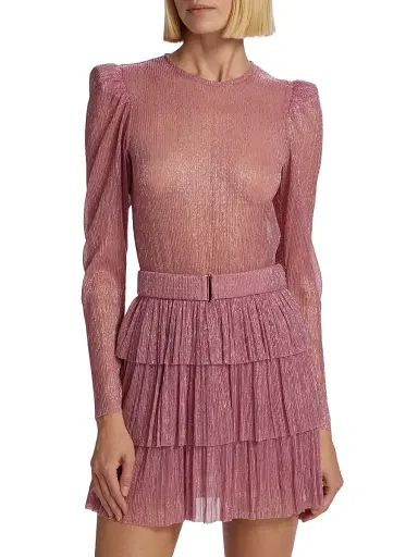 Sabina Musáyev Women's Monique Belted Metallic Knit Minidress - Antique Rose | Thumbnail 3 Sabina Musáyev Women's Monique Belted Metallic Knit Minidress - Antique Rose | Thumbnail 3