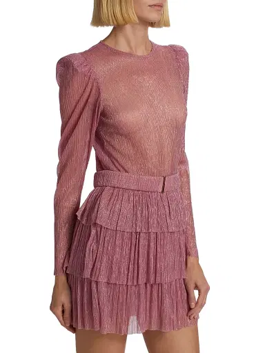 Sabina Musáyev Women's Monique Belted Metallic Knit Minidress - Antique Rose | Thumbnail 4 Sabina Musáyev Women's Monique Belted Metallic Knit Minidress - Antique Rose | Thumbnail 4