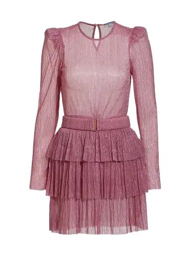 Sabina Musáyev Women's Monique Belted Metallic Knit Minidress - Antique Rose | Thumbnail 1 Sabina Musáyev Women's Monique Belted Metallic Knit Minidress - Antique Rose | Thumbnail 1