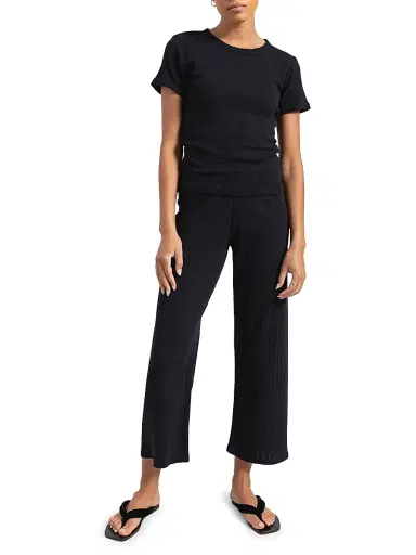 LESET Women's Pointelle Crewneck T-Shirt - Black - Size XL | Thumbnail 2 LESET Women's Pointelle Crewneck T-Shirt - Black - Size XL | Thumbnail 2
