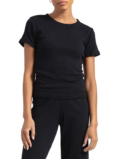 LESET Women's Pointelle Crewneck T-Shirt - Black - Size XL | Thumbnail 1 LESET Women's Pointelle Crewneck T-Shirt - Black - Size XL | Thumbnail 1