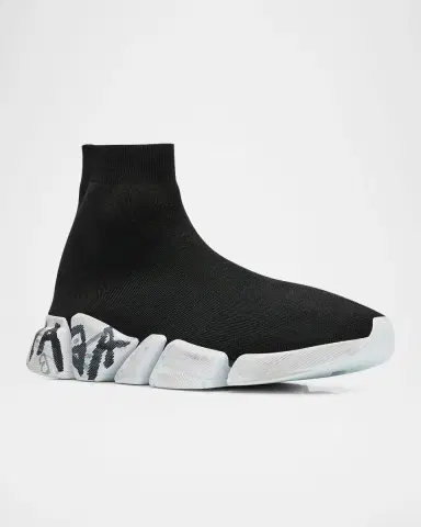 Balenciaga Men's Speed 2.0 Lt Graffiti Logo Knit Sneakers | Thumbnail 2 Balenciaga Men's Speed 2.0 Lt Graffiti Logo Knit Sneakers | Thumbnail 2