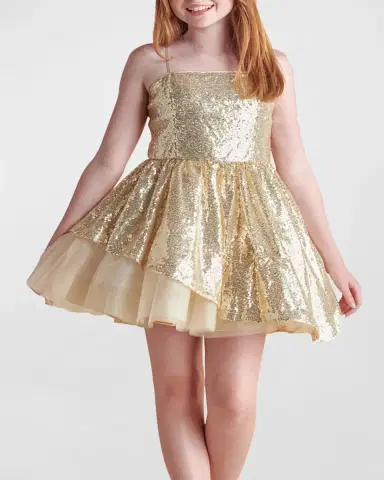 Un Deux Trois Girl 's Sequined Peek-a-Boo Tulle Dress | Thumbnail 2 Un Deux Trois Girl 's Sequined Peek-a-Boo Tulle Dress | Thumbnail 2