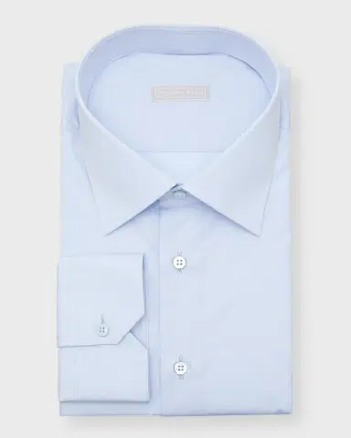 Stefano Ricci Men's Solid Barrel-Cuff Dress Shirt | Thumbnail 4 Stefano Ricci Men's Solid Barrel-Cuff Dress Shirt | Thumbnail 4