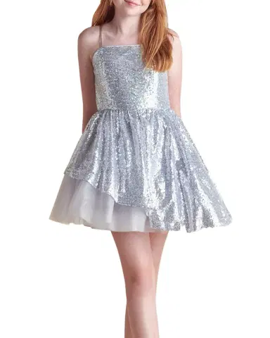 Un Deux Trois Girl's Sequined Peek-a-Boo Tulle Dress | Thumbnail 1 Un Deux Trois Girl's Sequined Peek-a-Boo Tulle Dress | Thumbnail 1