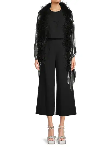 Carolyn Rowan Collection Women's Metallic Silk Feather-Trim Shawl | Thumbnail 2 Carolyn Rowan Collection Women's Metallic Silk Feather-Trim Shawl | Thumbnail 2