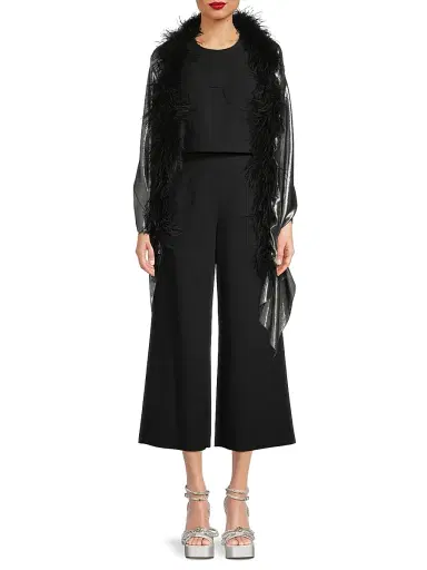 Carolyn Rowan Collection Women's Metallic Silk Feather-Trim Shawl | Thumbnail 3 Carolyn Rowan Collection Women's Metallic Silk Feather-Trim Shawl | Thumbnail 3