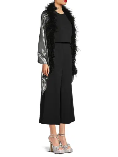 Carolyn Rowan Collection Women's Metallic Silk Feather-Trim Shawl | Thumbnail 4 Carolyn Rowan Collection Women's Metallic Silk Feather-Trim Shawl | Thumbnail 4