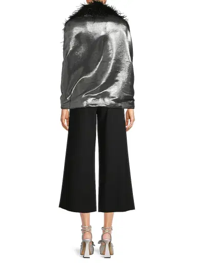Carolyn Rowan Collection Women's Metallic Silk Feather-Trim Shawl | Thumbnail 5 Carolyn Rowan Collection Women's Metallic Silk Feather-Trim Shawl | Thumbnail 5