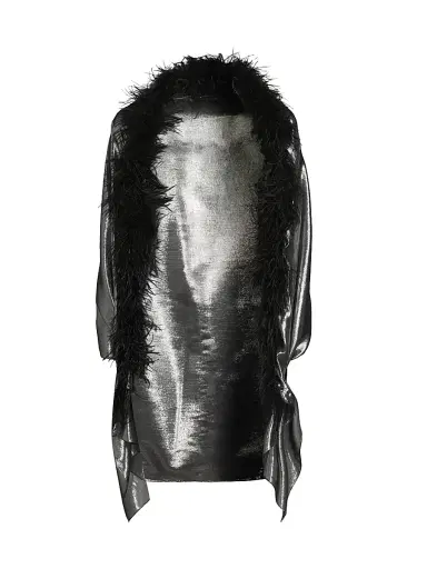 Carolyn Rowan Collection Women's Metallic Silk Feather-Trim Shawl | Thumbnail 1 Carolyn Rowan Collection Women's Metallic Silk Feather-Trim Shawl | Thumbnail 1