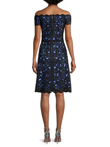 Shani Women's Off-The-Shoulder Laser Cut Dress - Black Blue | Thumbnail 5 Shani Women's Off-The-Shoulder Laser Cut Dress - Black Blue | Thumbnail 5