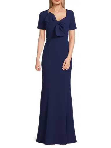 Shani Women's Crepe Bow Bodice Gown - Navy | Thumbnail 2 Shani Women's Crepe Bow Bodice Gown - Navy | Thumbnail 2