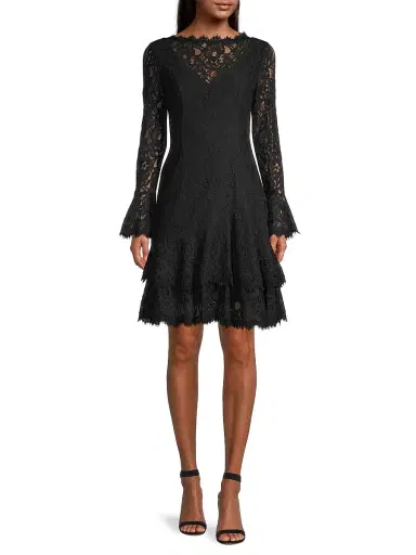 Shani Women's Tiered Flounce Lace Dress - Black | Thumbnail 2 Shani Women's Tiered Flounce Lace Dress - Black | Thumbnail 2