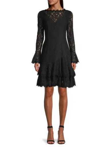 Shani Women's Tiered Flounce Lace Dress - Black | Thumbnail 3 Shani Women's Tiered Flounce Lace Dress - Black | Thumbnail 3