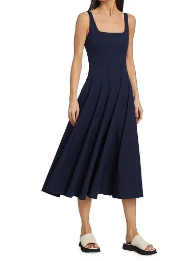 Staud Women's Wells Cotton Poplin A-Line Midi-Dress - Navy | Thumbnail 2 Staud Women's Wells Cotton Poplin A-Line Midi-Dress - Navy | Thumbnail 2