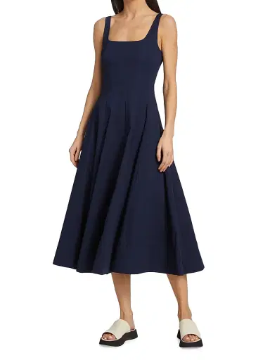 Staud Women's Wells Cotton Poplin A-Line Midi-Dress - Navy | Thumbnail 3 Staud Women's Wells Cotton Poplin A-Line Midi-Dress - Navy | Thumbnail 3