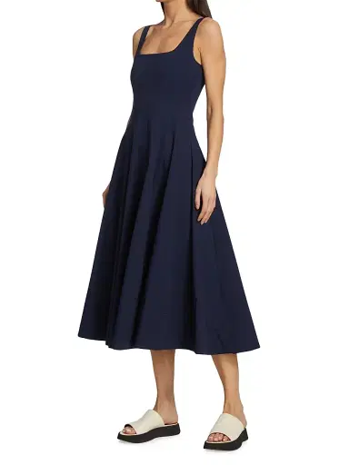 Staud Women's Wells Cotton Poplin A-Line Midi-Dress - Navy | Thumbnail 4 Staud Women's Wells Cotton Poplin A-Line Midi-Dress - Navy | Thumbnail 4