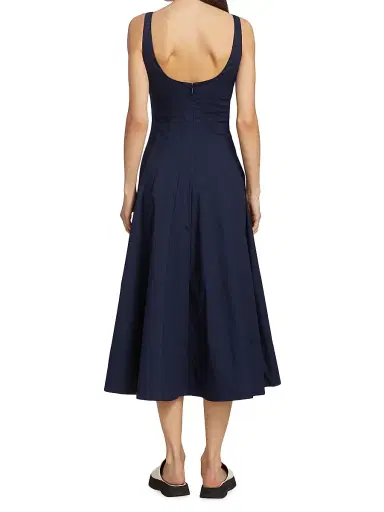 Staud Women's Wells Cotton Poplin A-Line Midi-Dress - Navy | Thumbnail 5 Staud Women's Wells Cotton Poplin A-Line Midi-Dress - Navy | Thumbnail 5