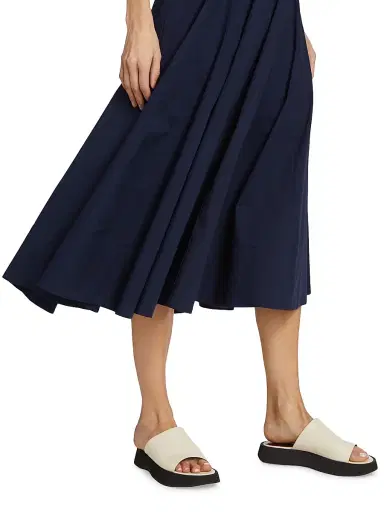 Staud Women's Wells Cotton Poplin A-Line Midi-Dress - Navy | Thumbnail 6 Staud Women's Wells Cotton Poplin A-Line Midi-Dress - Navy | Thumbnail 6
