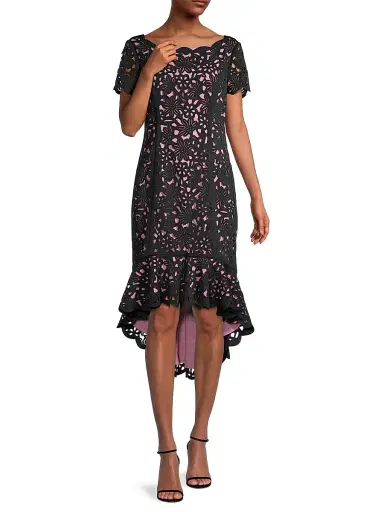 Shani Women's High-Low Crepe Dress - Black Pink | Thumbnail 2 Shani Women's High-Low Crepe Dress - Black Pink | Thumbnail 2