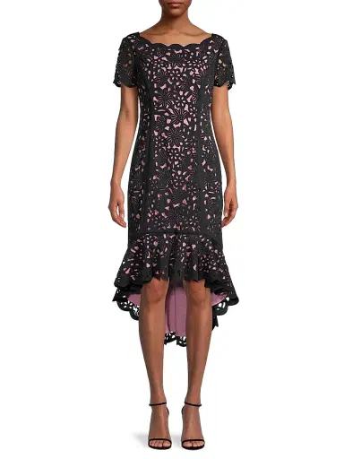 Shani Women's High-Low Crepe Dress - Black Pink | Thumbnail 3 Shani Women's High-Low Crepe Dress - Black Pink | Thumbnail 3