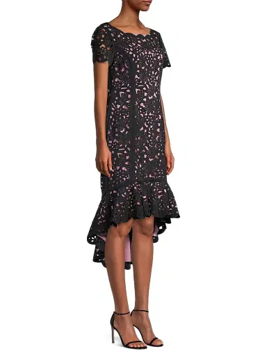Shani Women's High-Low Crepe Dress - Black Pink | Thumbnail 4 Shani Women's High-Low Crepe Dress - Black Pink | Thumbnail 4