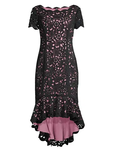 Shani Women's High-Low Crepe Dress - Black Pink | Thumbnail 1 Shani Women's High-Low Crepe Dress - Black Pink | Thumbnail 1